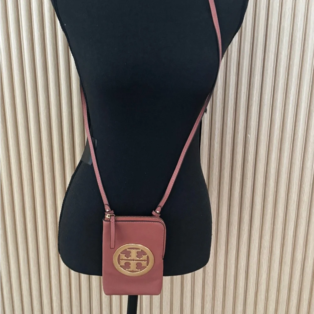 Tory Burch New Light  Brown and Gold Charlie Mini Phone Crossbody